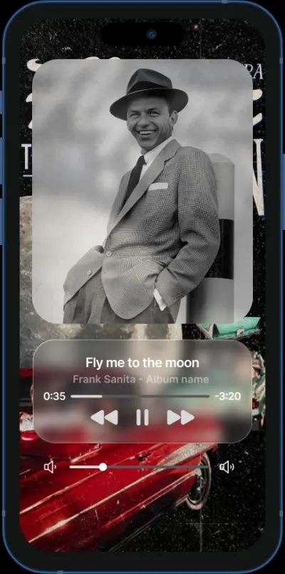 تصميم واجهة مشغل موسيقى بتأثير Glassmorphism (رؤية استباقية قبل تريند Apple)