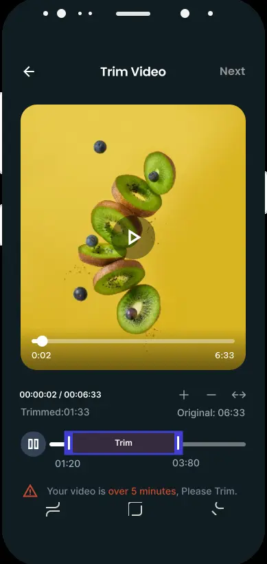 تصميم تجربة مستخدم (UX/UI) لتعديل وقص الفيديوهات - نظام أندرويد (Samsung S8)