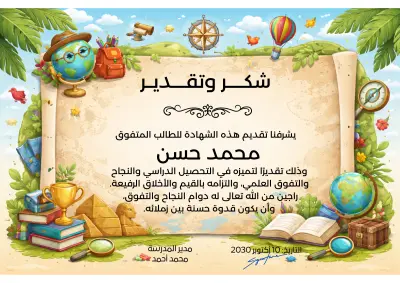 شهادة متميزة وقيمة لتقدير الطلبة المتفوقين في مادة الدراسات