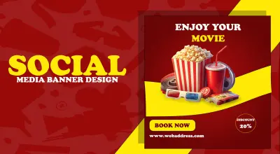 تصميم عالي الطاقة مخصص لمنصات التواصل الاجتماعي يهدف إلى زيادة حجوزات التذاكر عبر استخدام عناصر بصرية بارزة.