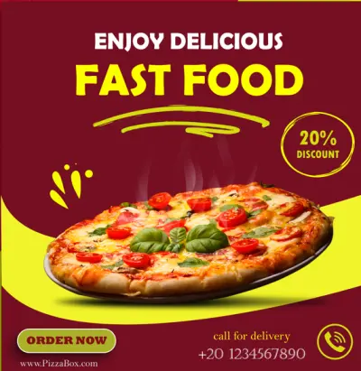 تصميم بوست سوشيال ميديا جذاب لمطعم وجبات سريعة (بيتزا)