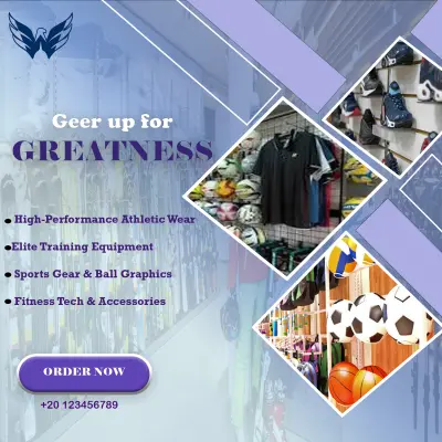 تصميم بوست إعلاني عصري لمتجر أدوات وملابس رياضية