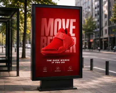 تصميم إعلان خارجي (Billboard) لحملة تسويقية للأحذية الرياضية