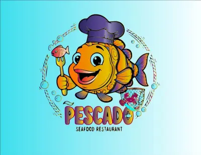 لوجو لمطعم مأكولات بحرية logo design for seafood restaurant