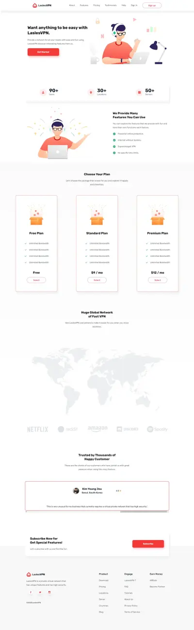 تكويد وتطوير صفحة هبوط لخدمات شبكات (LaslesVPN)
