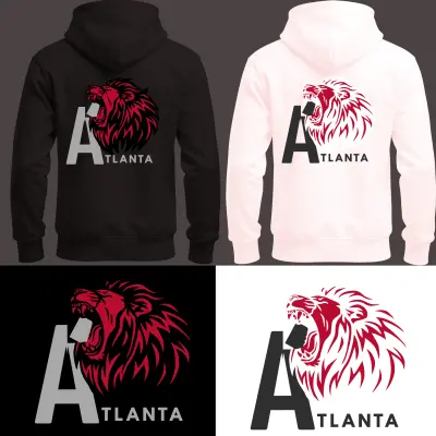 تصميم لوجو "أسد أتلانتا" احترافي بنظام الفيكتور لعلامة تجارية للملابس.