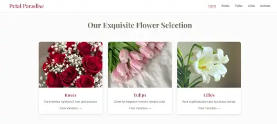 تصميم وتطوير واجهة متجر زهور (Petal Paradise)
