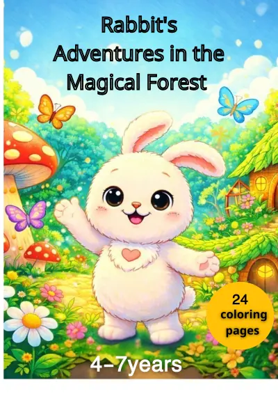 Coloring book. Rabbit's adventures in the magical forest.