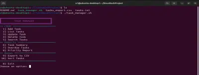 تطوير نظام إدارة مهام تفاعلي عبر الأوامر باستخدام Bash