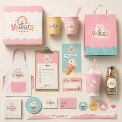صورة العمل تصميم هوية بصرية كاملة وعصرية لمتجر آيس كريم (Veloura Ice Cream)