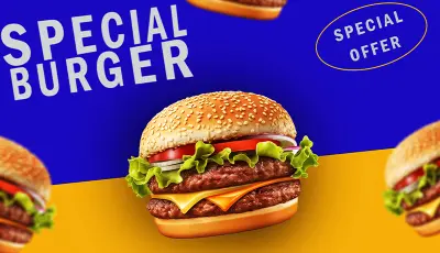 تصميم إعلان احترافي لبرجر المطاعم والعروض الترويجية