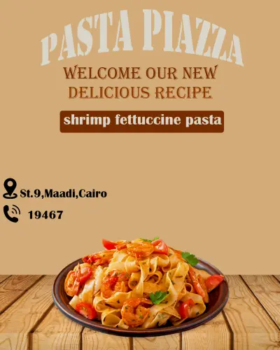 تصميم إعلان سوشيال ميديا لمطعم إيطالي (Pasta Piazza)