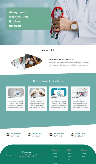 تصميم واجهة موقع School Clinic حديثة ومتجاوبة (Front-End)