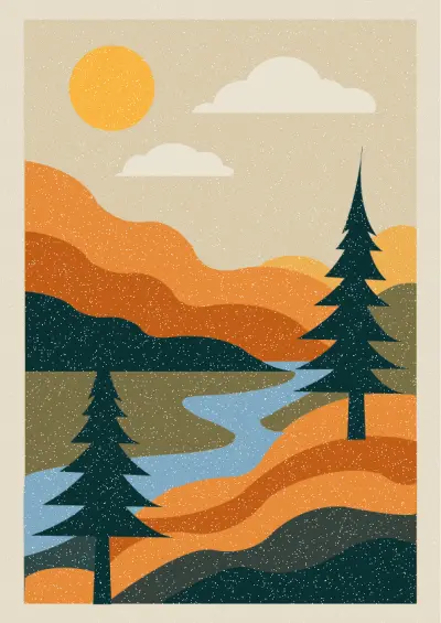 تصميم مشهد طبيعي رقمي (فيكتور آرت) | Digital Flat Illustration - Landscape