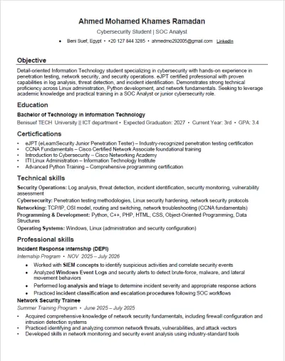 تصميم CV  احترافي متوافق مع انظمة ATS