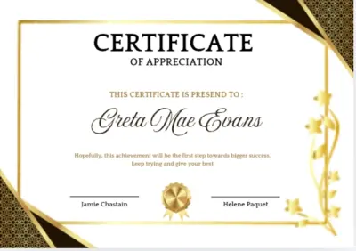 "شهادة تقدير باللغة الإنجليزية – تصميم احترافي"