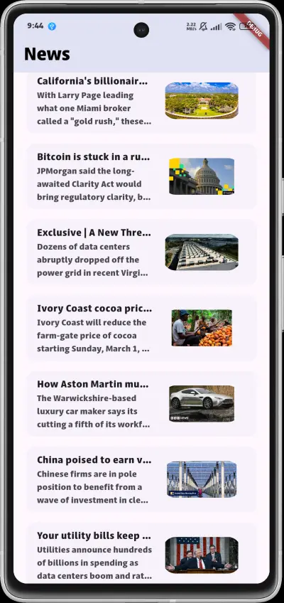 تصميم وتطوير تطبيق News App بواجهات عصرية وجذابة.