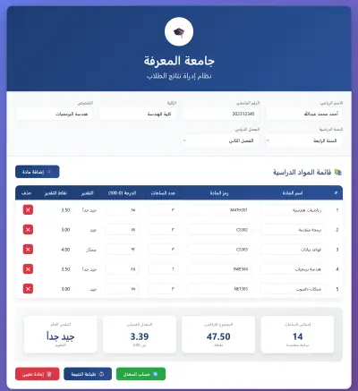 تصميم موقع  لنتيجة جامعة