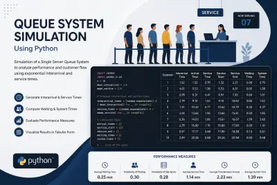 صورة العمل برنامج محاكاة نظام الطوابير باستخدام لغة Python
