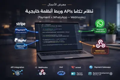 نظام تكامل APIs وربط أنظمة خارجية (Payment + WhatsApp + Webhooks)