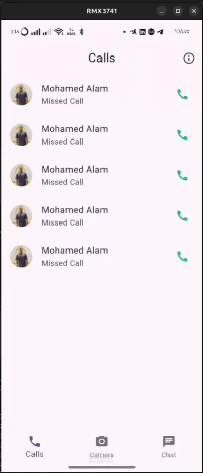 صورة العمل تطبيق واجهة مكالمات مع عداد تفاعلي باستخدام Flutter