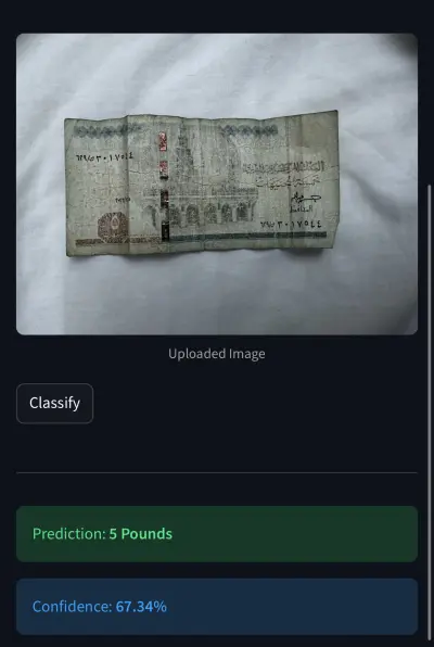 تصنيف العملة المصرية باستخدام شبكة CNN مخصصة (من الصفر)