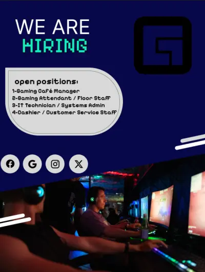 بانر لأعلان عن توظيف لمقهى جيمينج