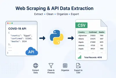 صورة العمل استخراج بيانات COVID-19 من API وتجهيزها في ملف CSV