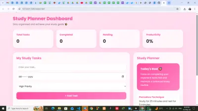 Modern Pink Study Planner Dashboard