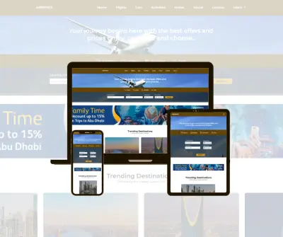 واجهة موقع "AIRSPACE" لحجوزات السفر والفنادق والسيارات (Front-End)