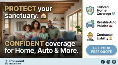 تصميم بنر إعلاني احترافي لشركة تأمين (Ironwood Insurance)