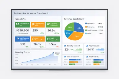 لوحة تحكم تحليل أداء الأعمال ومؤشرات الأداء KPI
