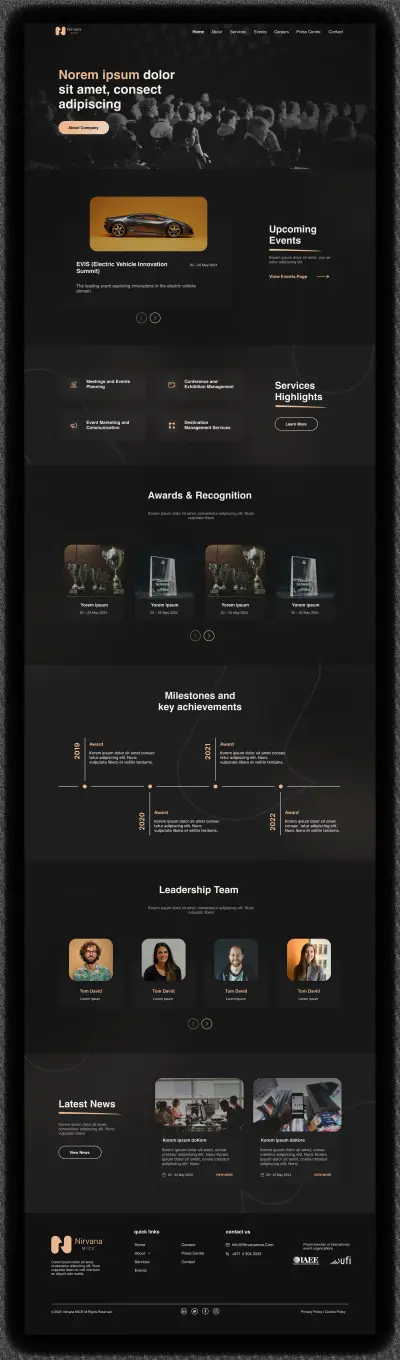 تصميم واجهة موقع لشركة تنظيم الفعاليات والمعارض – Nirvana