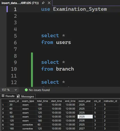 قاعدة بيانات لإدارة الامتحانات باستخدام SQL Server