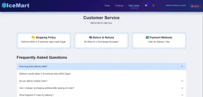 Customer Service Page مع FAQ تفاعلي وتجربة مستخدم مميزة