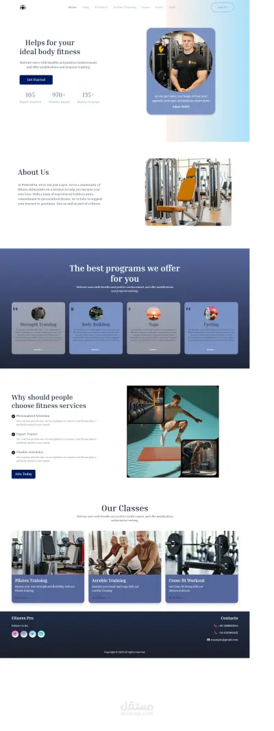 تصميم وتطوير موقع نادي رياضي (Gym & Fitness Website)