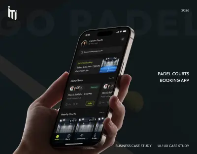 تصميم تطبيق موبايل يسمي GO PADEL لحجز ملاعب رياضة البادل باستخدام فيجما