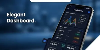 صورة العمل نظام إدارة خدمات (Flutter & Firebase) مع لوحة تحكم تفاعلية لتحليل الأداء