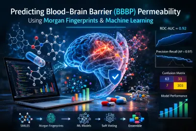 تصنيف قدرة المركبات على اختراق الحاجز الدموي الدماغي (BBBP) باستخدام بصمات Morgan ونماذج scikit-learn المدمجة بأسلوب Soft Voting