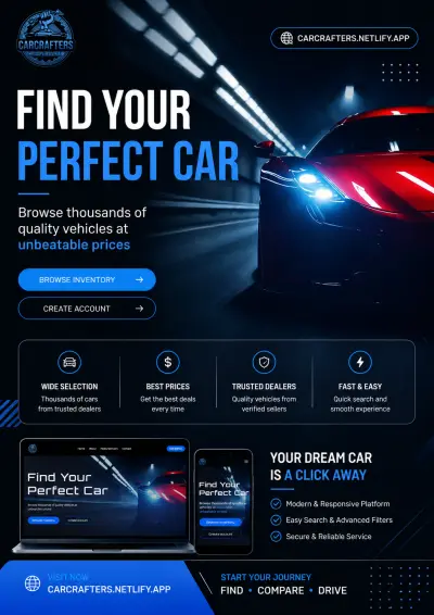 CarCrafters - موقع حديث لعرض السيارات بتجربة مستخدم احترافية