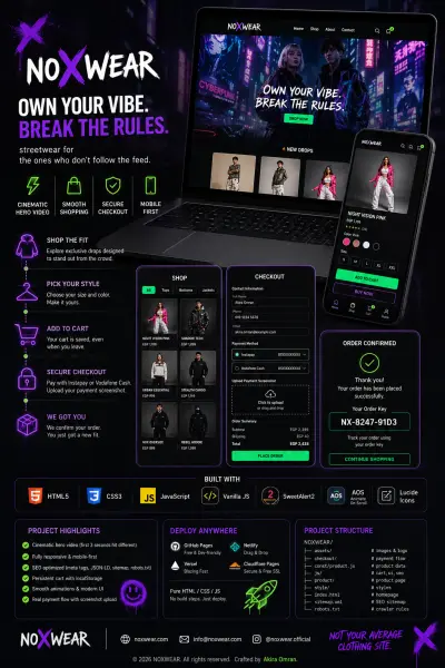 تصميم وتطوير موقع براند ملابس احترافي (NOXWEAR - Streetwear Website)