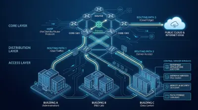 تصميم شبكة احترافية Multi-Building مع DHCP وDNS وHSRP