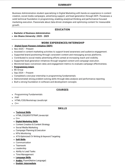 كتابة وتصميم سيرة ذاتية احترافية متوافقة مع أنظمة التوظيف (ATS)