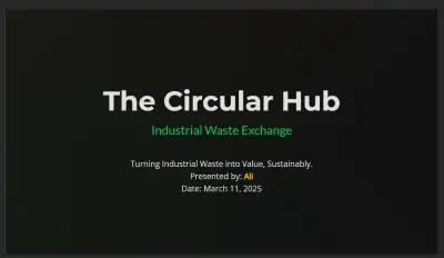 تصميم Pitch Deck احترافي لمنصة Circular Hub لإدارة وتبادل المخلفات الصناعية