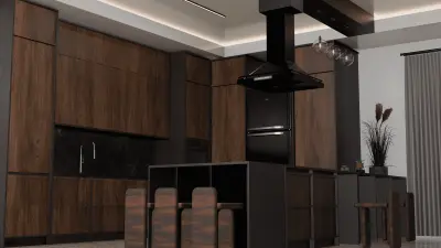 تصميم داخلي 3D لمطبخ 4x4 ) Modern + Industrial )