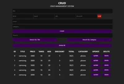 نظام إدارة منتجات (CRUD) مع حساب السعر الإجمالي تلقائياً الوصف