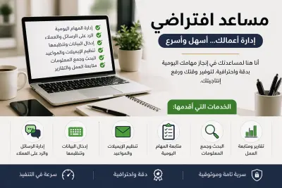 سأعمل كمساعد افتراضي لإدارة المهام وتنظيم أعمالك باحتراف
