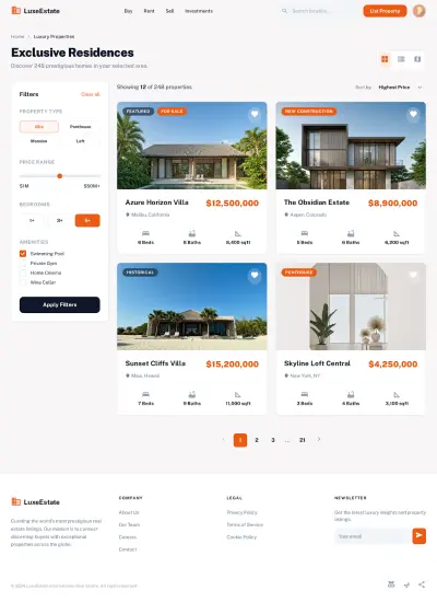 تصميم واجهة موقع شركة عقارية تفاصيل العمل