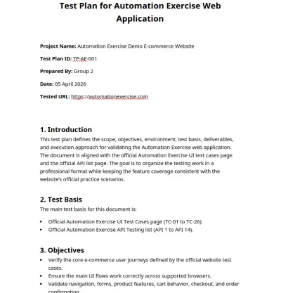 QA Test Plan — Automation Exercise E-Commerce | Manual & API Testing