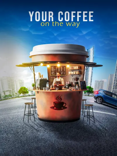 تصميم إعلان "Your Coffee on the Way"